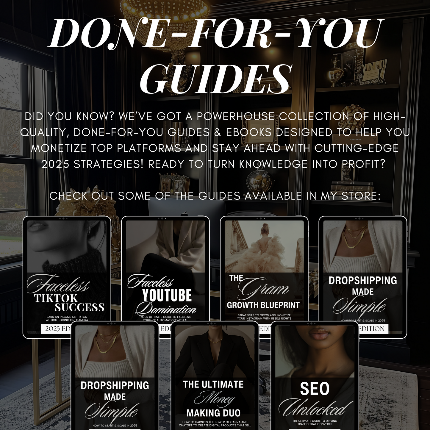 Gilded Glamour: 45 Premium Black & Gold Work-from-Home Stock Photo Bundle for Elegant, High-End Branding