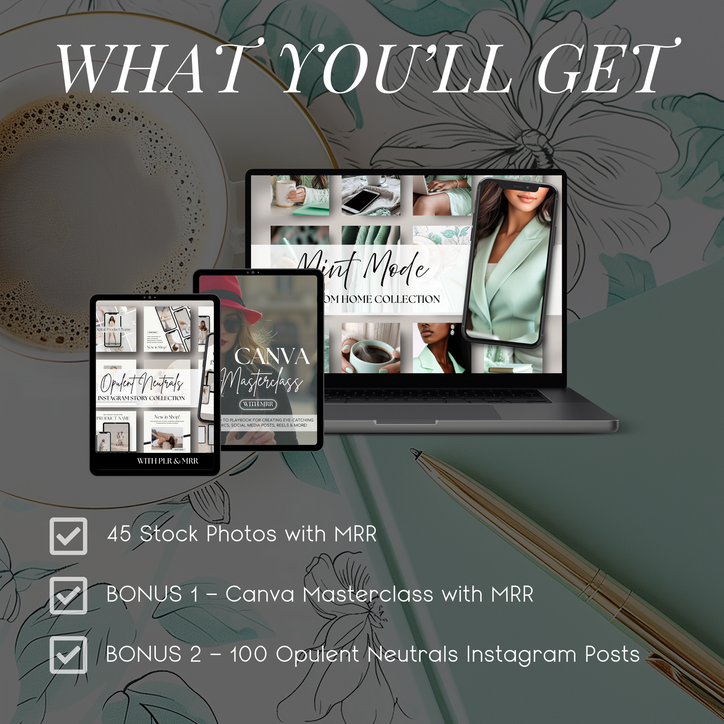Mint Mode – 45 Mint Work from Home Stock Photos for Bloggers, Coaches & Content Creators | Feminine Flat Lay & Office Aesthetic Bundle