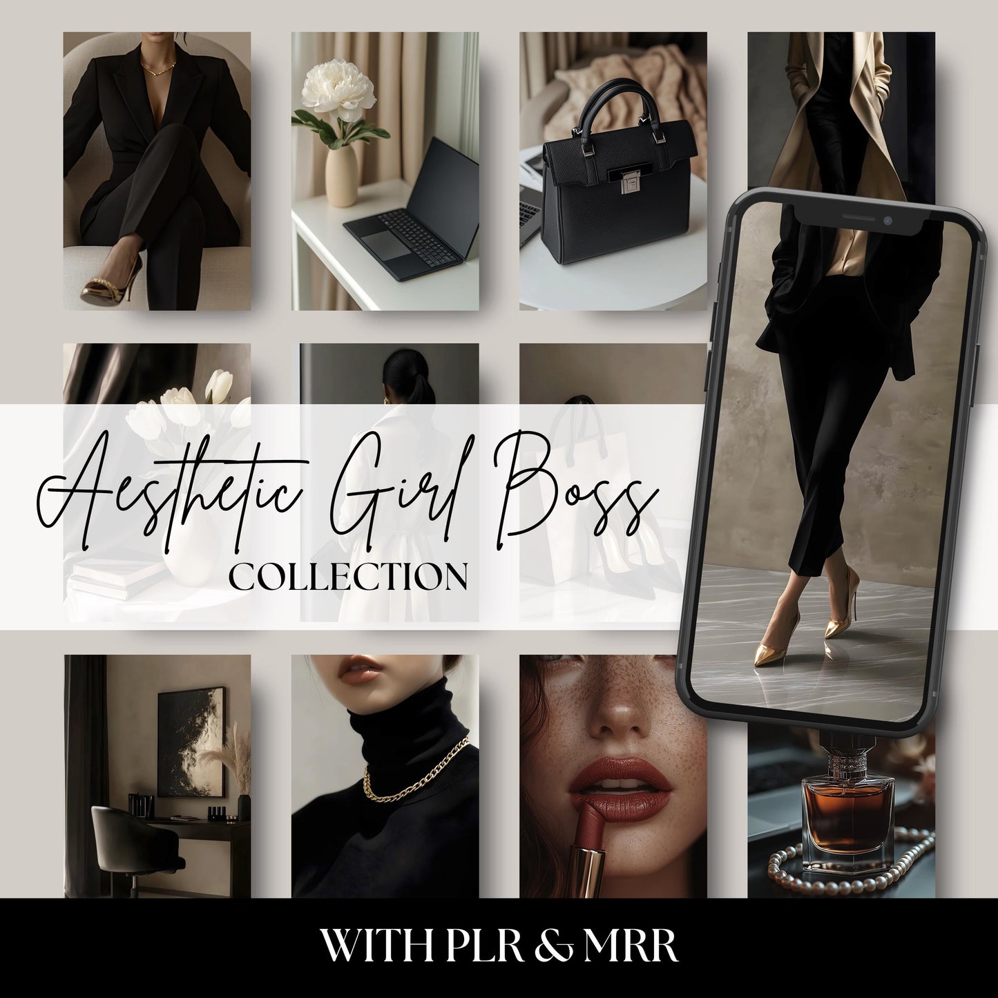 Chic and empowering girl boss stock photo collection featuring 45 high-resolution images. Perfect for entrepreneurs, influencers, and content creators who want a modern, feminine aesthetic for Instagram, websites, and marketing. Includes stylish office setups, laptops, coffee, flat-lays, and boss babe vibes. Ideal for branding and social media.