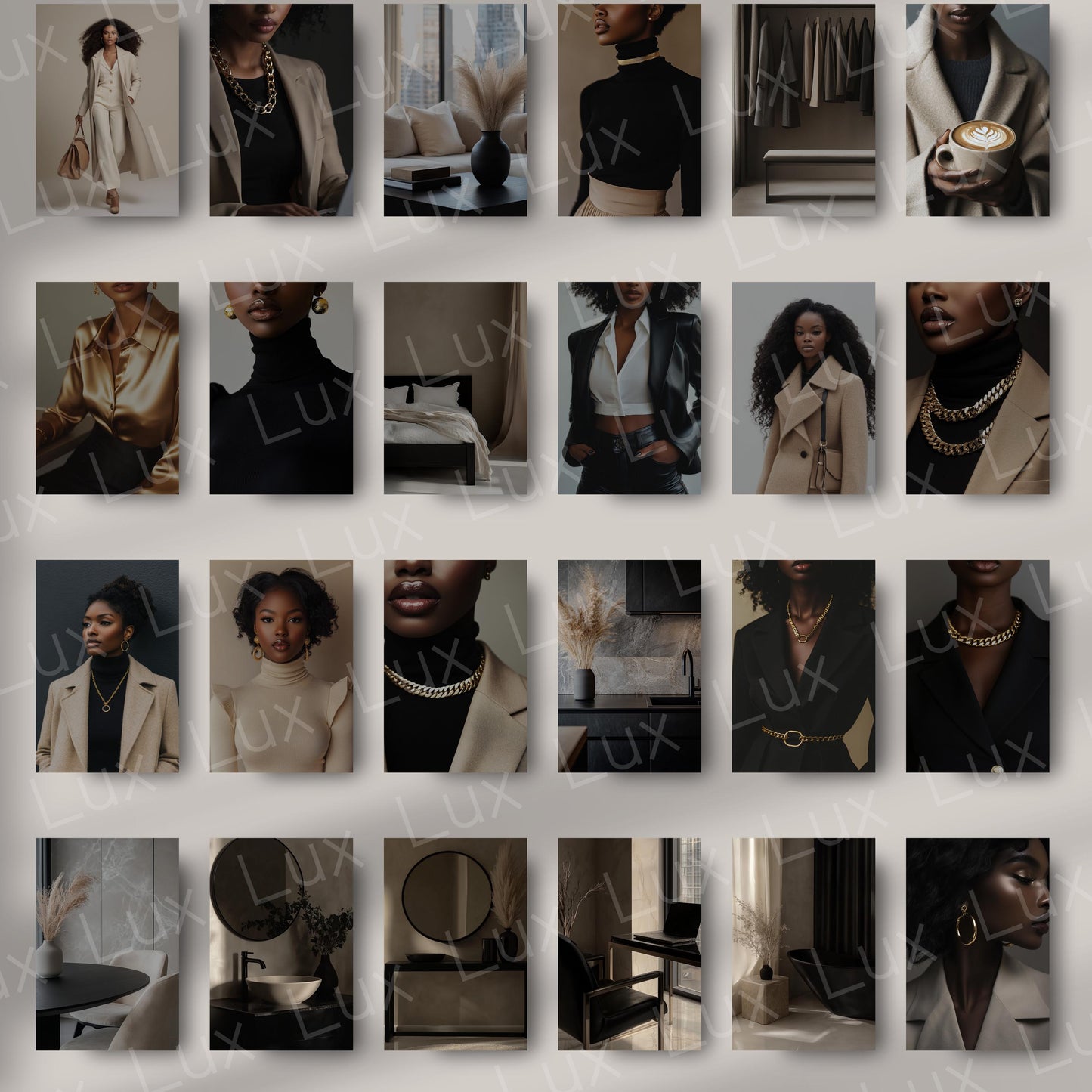 Beige Noir: 45 Minimalist Stock Photos Celebrating Melanin Beauty in Chic Beige & Black Tones for Modern Brands