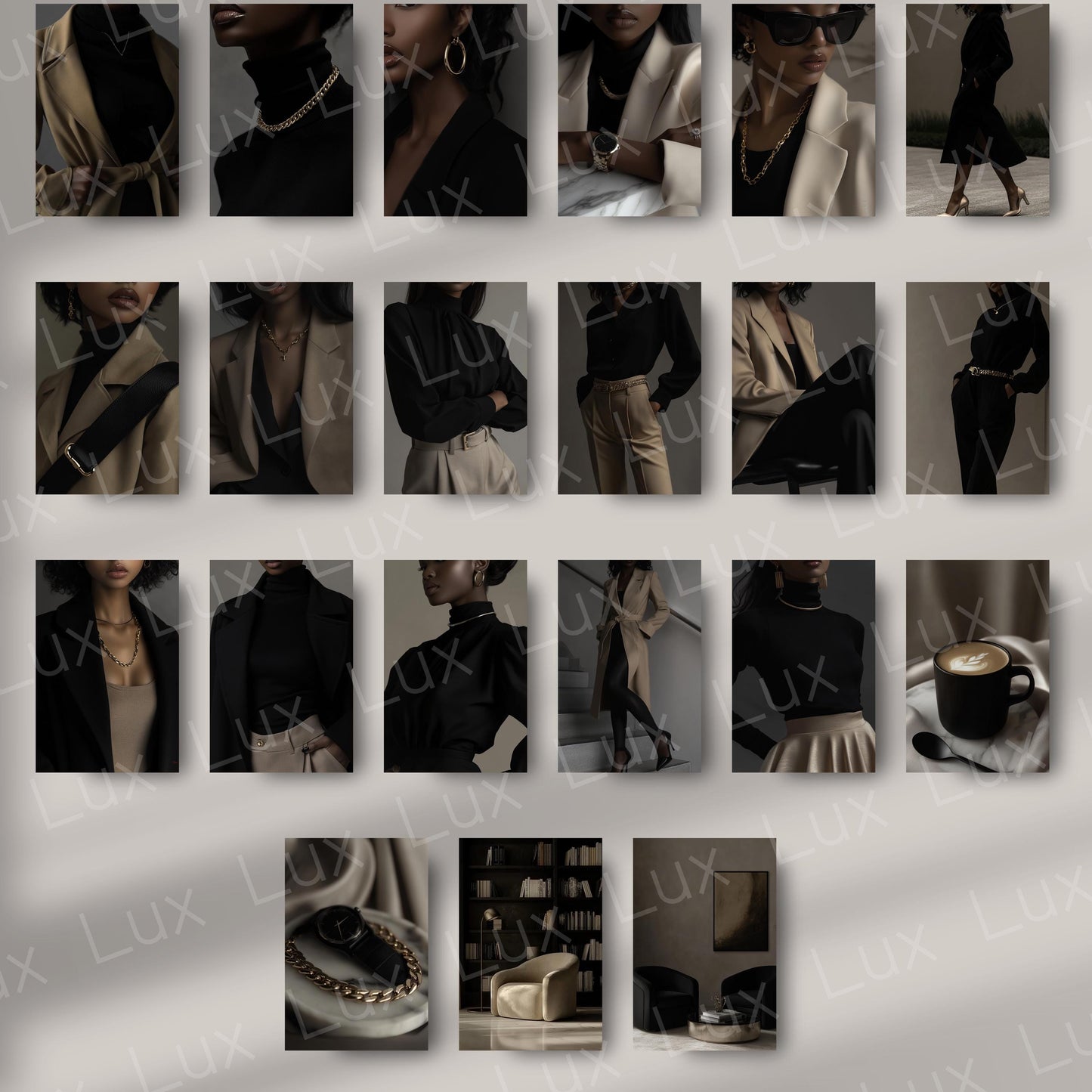 Beige Noir: 45 Minimalist Stock Photos Celebrating Melanin Beauty in Chic Beige & Black Tones for Modern Brands