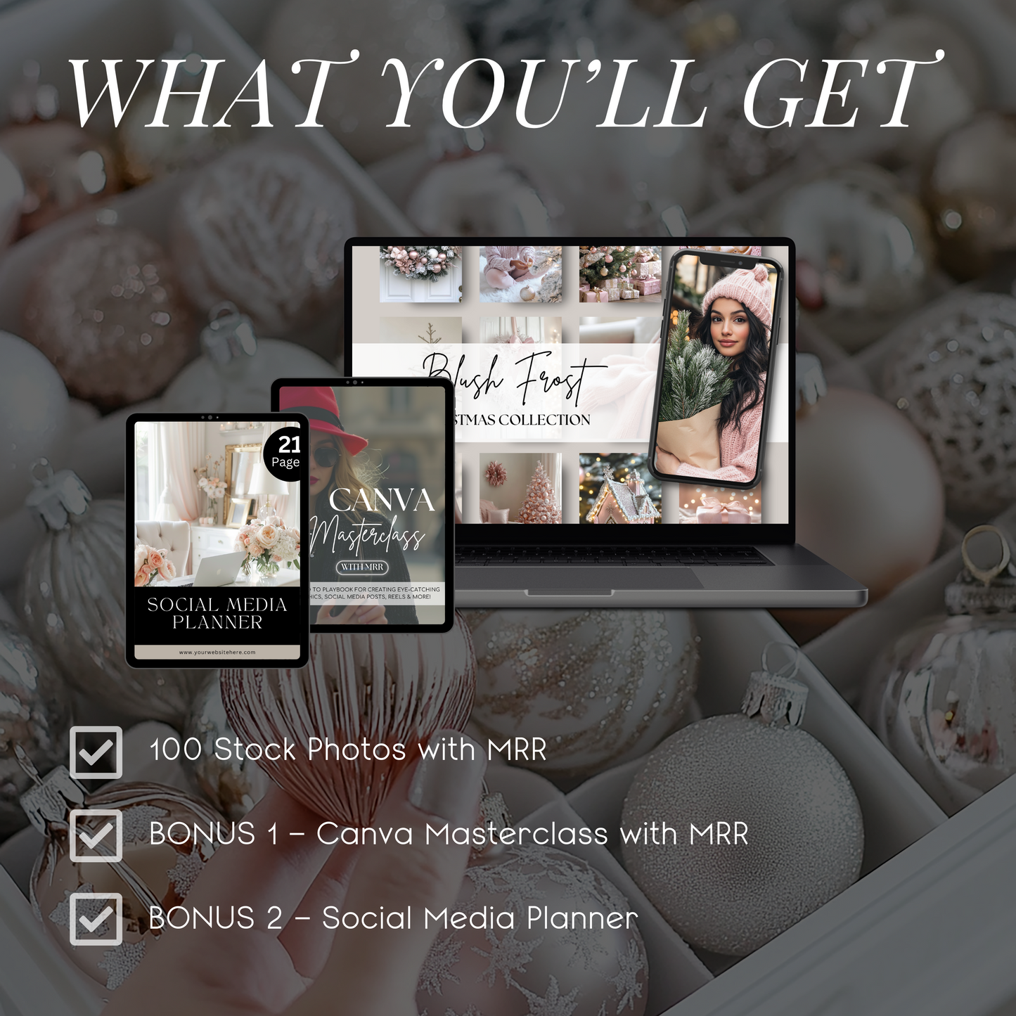 Blush Frost Christmas: 100 Elegant Holiday Stock Photos in Soft Pink Tones for Modern Brands & Creators