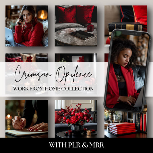 35 high-quality black and red work from home stock photos with elegant gold accents. Perfect for creating sophisticated digital content, including websites, social media, and marketing materials. Featuring stylish home office setups and professional workspaces, this collection adds a luxurious touch to any project.