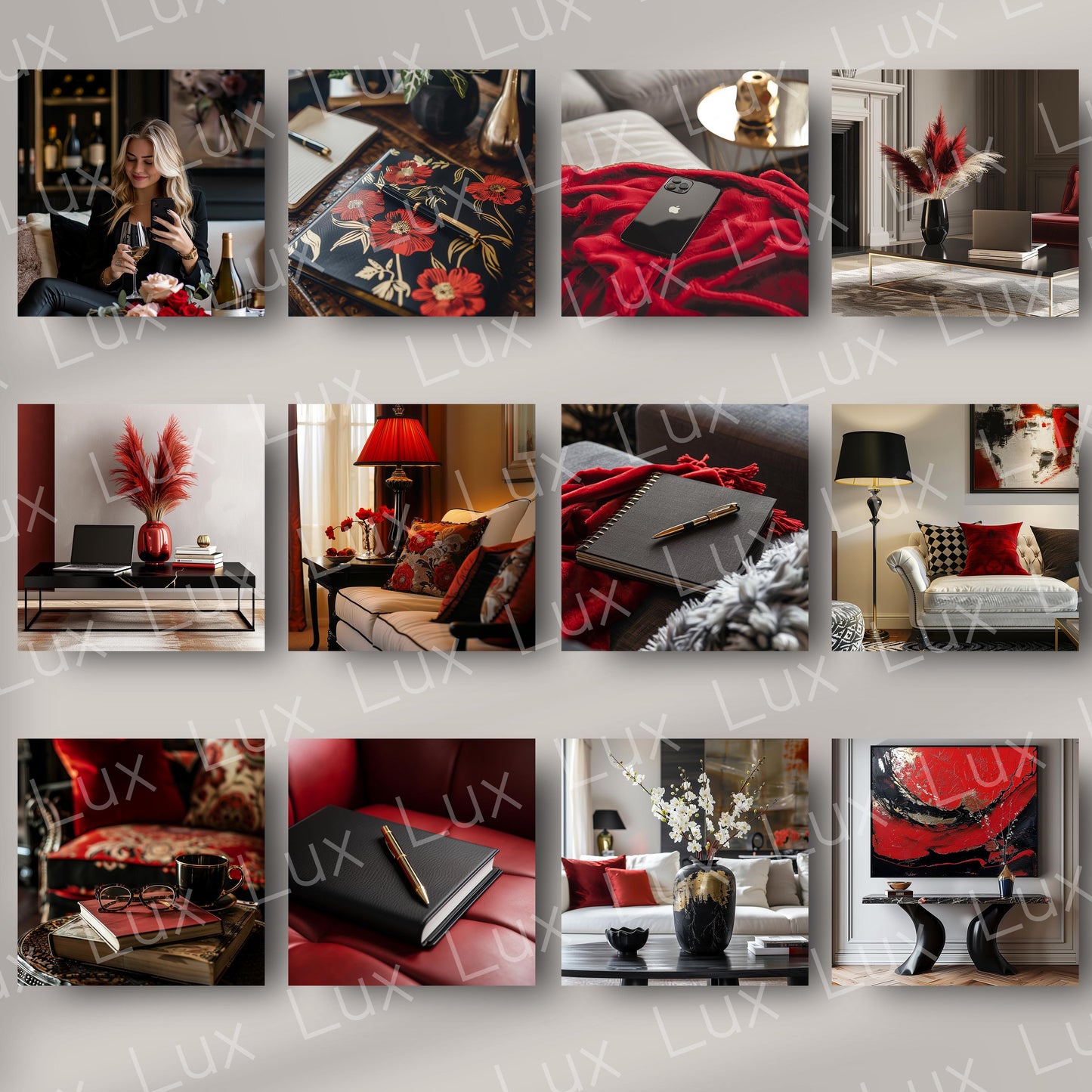 Crimson Opulence Stock Photo Collection – 45 Sophisticated Home Office Imagery for Websites, Socials & Digital Products
