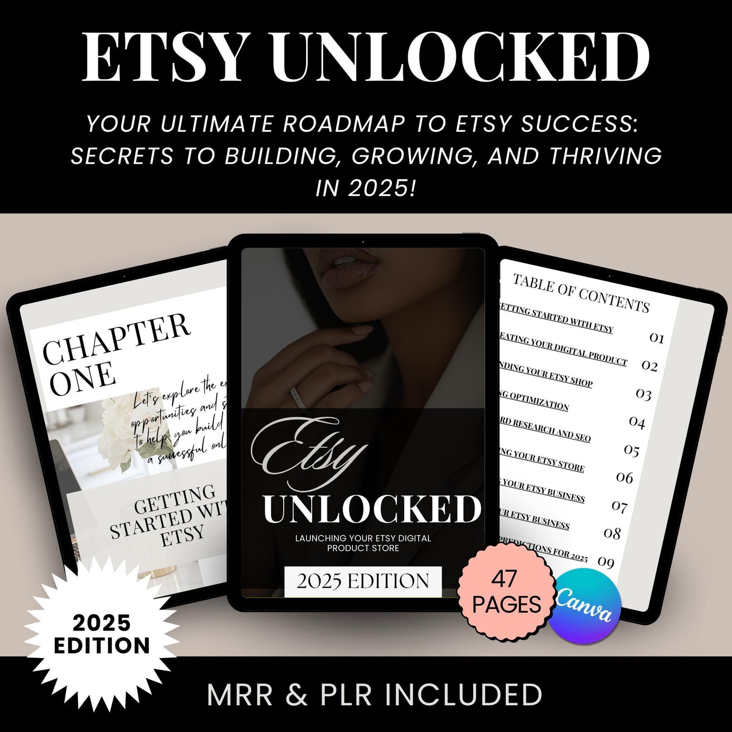 Unlock the secrets to Etsy success with "Etsy Unlocked"! This 47-page guide offers a step-by-step blueprint for building a profitable Etsy shop in 2025. Whether you're starting from scratch or ready to scale, learn how to set up your shop, optimize SEO, create compelling listings, and drive sales like a top seller. Perfect for digital product entrepreneurs looking to dominate Etsy in 2025!