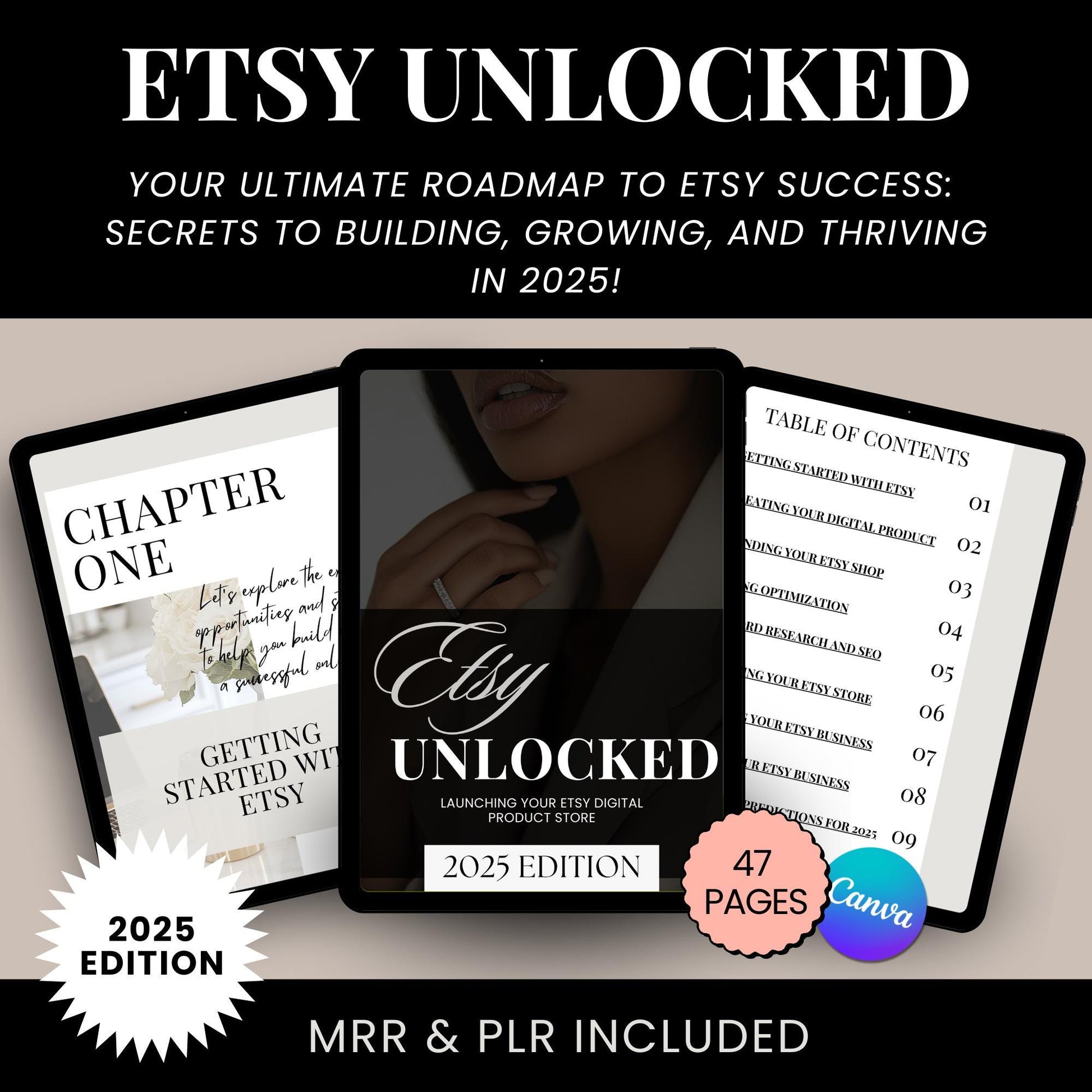 Unlock the secrets to Etsy success with "Etsy Unlocked"! This 47-page guide offers a step-by-step blueprint for building a profitable Etsy shop in 2025. Whether you're starting from scratch or ready to scale, learn how to set up your shop, optimize SEO, create compelling listings, and drive sales like a top seller. Perfect for digital product entrepreneurs looking to dominate Etsy in 2025!