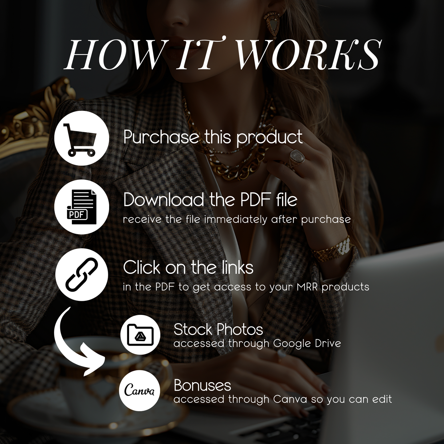 Gilded Glamour: 45 Premium Black & Gold Work-from-Home Stock Photo Bundle for Elegant, High-End Branding