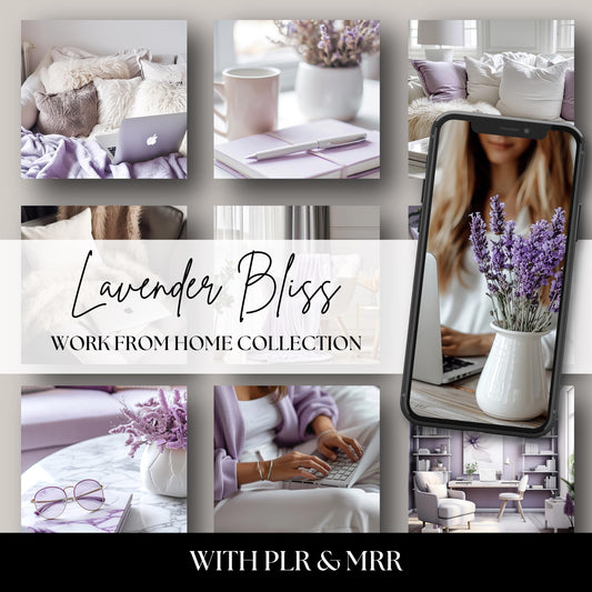 Elevate your brand with the Lavender Bliss Work from Home Stock Photo Bundle. Featuring 45 high-res images in soft lavender tones, perfect for digital products, blogs, and calming social media aesthetics.