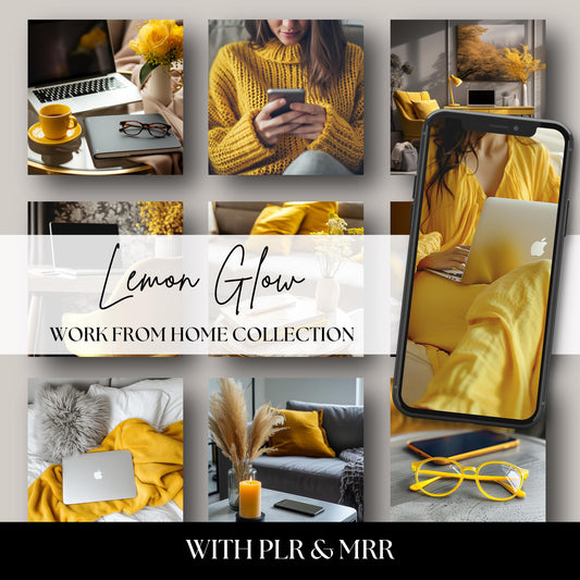Add a cheerful pop to your content with the Lemon Glow stock photo bundle – 45 grey and yellow high-res images perfect for work-from-home brands, blogs, and social media.
