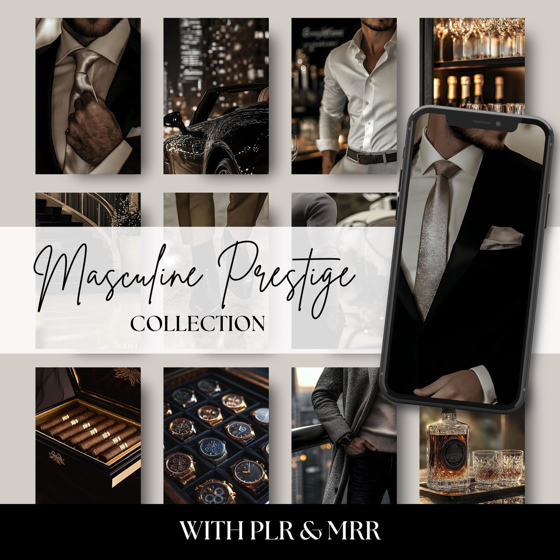 Elevate your brand with our Masculine Prestige Stock Photo Collection—luxury lifestyle visuals featuring faceless men, premium accessories, whiskey, suits, cigars, and leather goods. Perfect for upscale marketing, content creation, and social media.