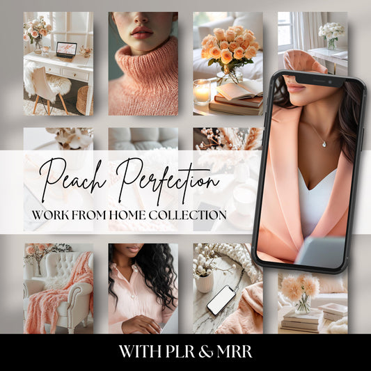 Peach Perfection Stock Photo Bundle – 45 high-resolution faceless work-from-home images in soft peach and neutral tones. Perfect for coaches, bloggers, and content creators looking to elevate their brand with warm, minimalist visuals. Ideal for Pinterest, Instagram, websites, and social media marketing.