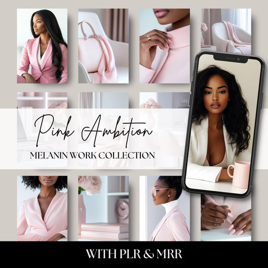 High-resolution stock photos of melanin women working from home in soft pink spaces—perfect for feminine, inclusive branding on Pinterest and beyond.
