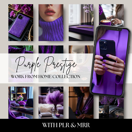 Elevate your brand with the Purple Prestige Work from Home Stock Photo Collection. Featuring elegant purple and gold office setups, these high-resolution images are perfect for social media, blogs, websites, and digital products. Ideal for entrepreneurs, coaches, and content creators wanting a luxurious, modern aesthetic.