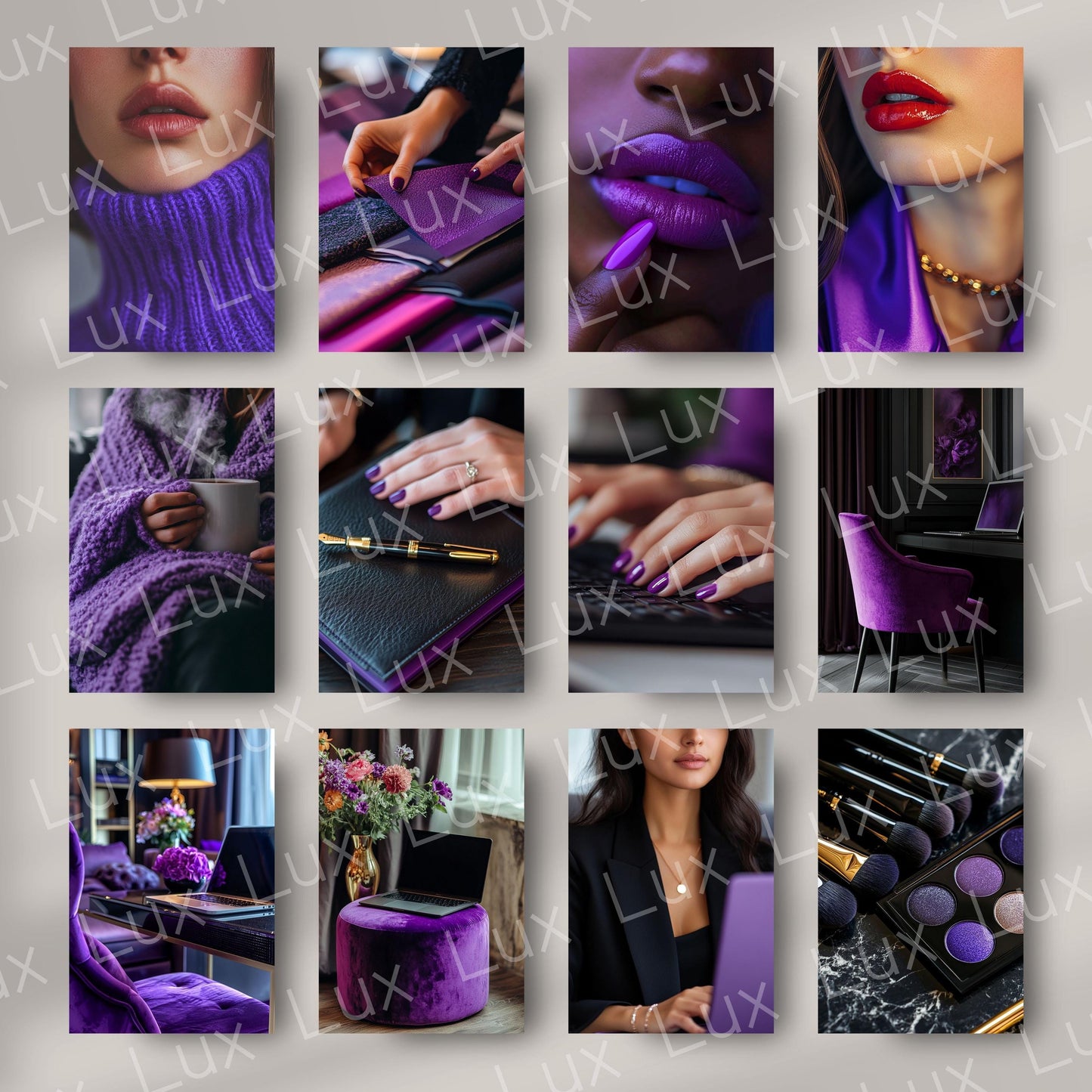 Purple Prestige: 45 Feminine WFH Stock Photos in Rich Purple & Gold for Sophisticated Creators