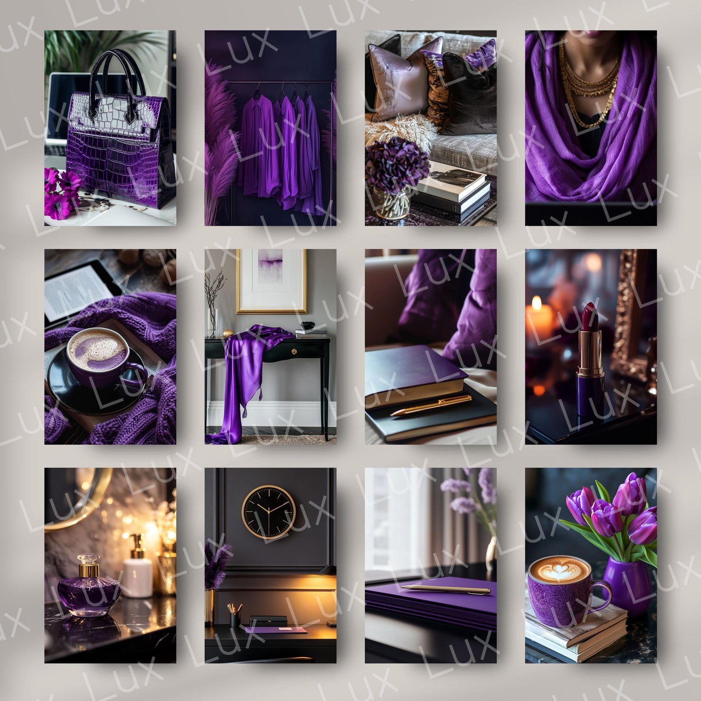 Purple Prestige: 45 Feminine WFH Stock Photos in Rich Purple & Gold for Sophisticated Creators