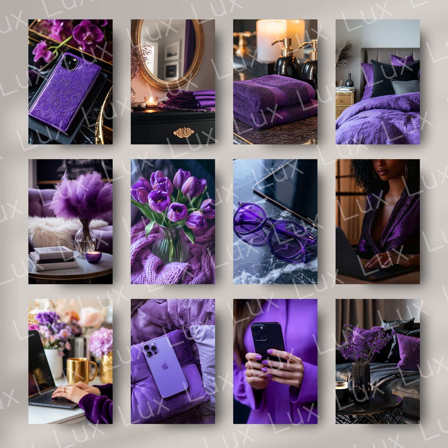 Purple Prestige: 45 Feminine WFH Stock Photos in Rich Purple & Gold for Sophisticated Creators