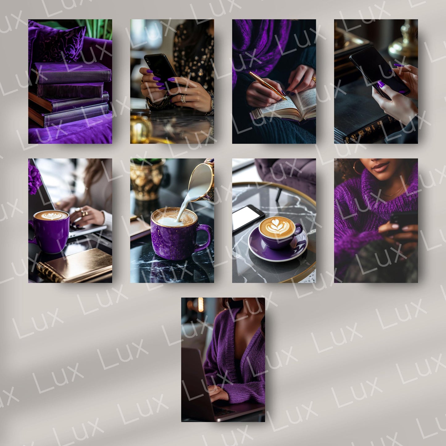 Purple Prestige: 45 Feminine WFH Stock Photos in Rich Purple & Gold for Sophisticated Creators