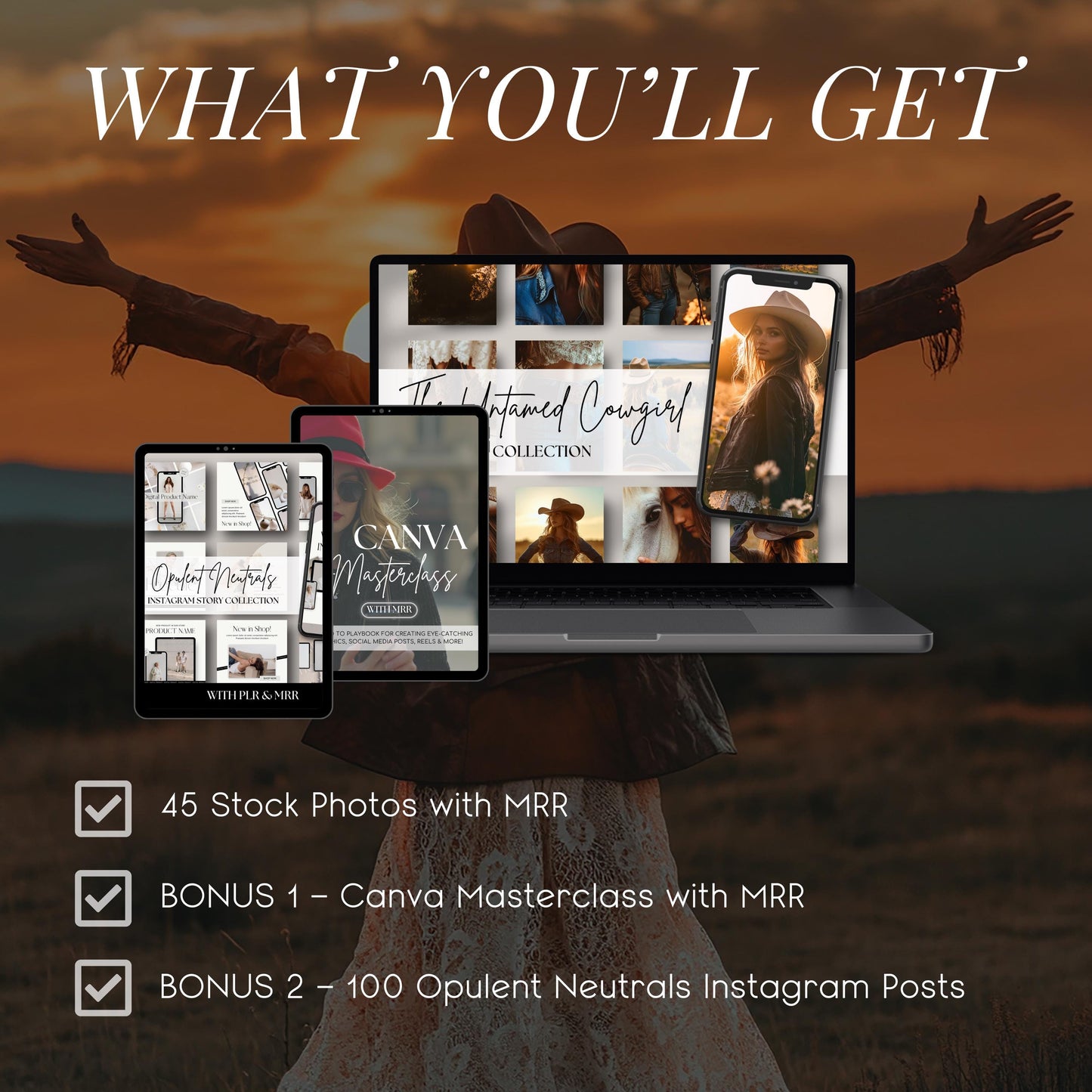 Untamed Cowgirl: 45 Editorial-Style Western Stock Photos with Golden Hour Glow & Fierce Feminine Energy